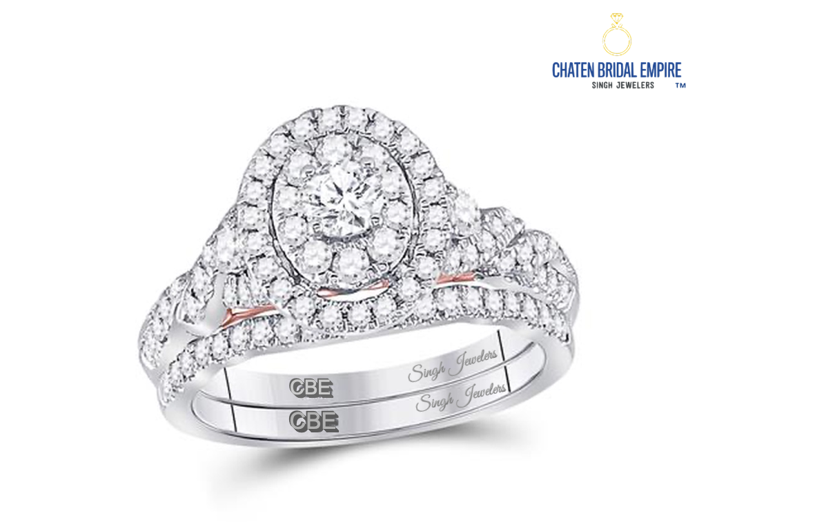 14K Two-Tone Twisted Shank Diamond Bridal Wedding Ring Set