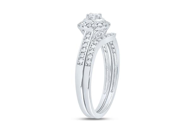 10K Round Diamond Halo Bridal Wedding Ring Set