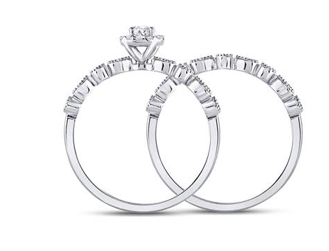 10K Stackable Diamond Bridal Wedding Ring Set