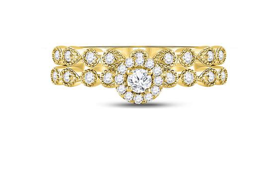 10K Stackable Diamond Bridal Wedding Ring Set