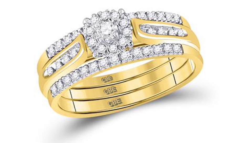 14K 3-Piece Diamond Bridal Wedding Ring Set