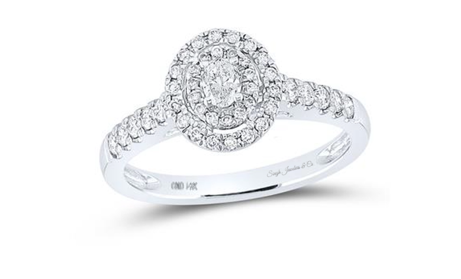 14K Round Halo Diamond Engagement Ring
