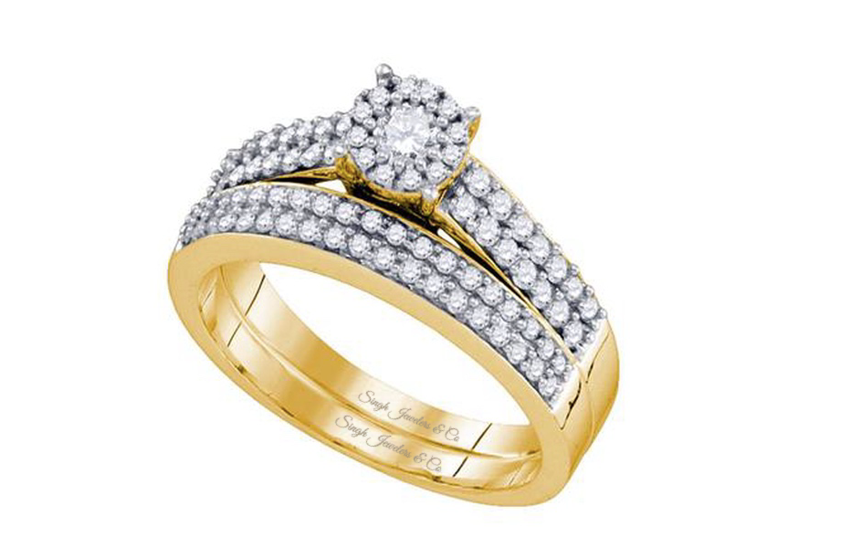 14K Round Diamond Bridal Wedding Ring Set