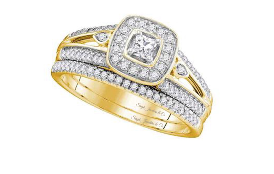 10K Princess Cut Diamond Bridal Ring Set