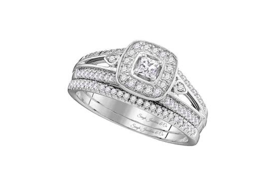 10K Princess Cut Diamond Bridal Ring Set