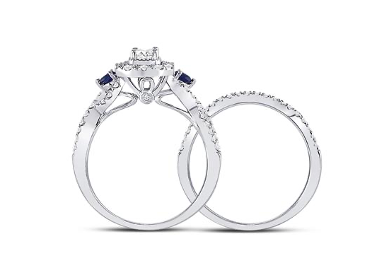 14K Emerald Cut Bridal Wedding Ring Set