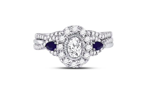 14K Oval Diamond Bridal Wedding Ring Set