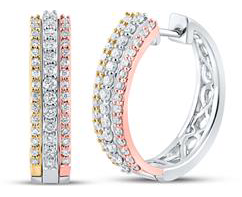 Tri-Tone Diamond Hoops in 10K Gold – 1/4 CT