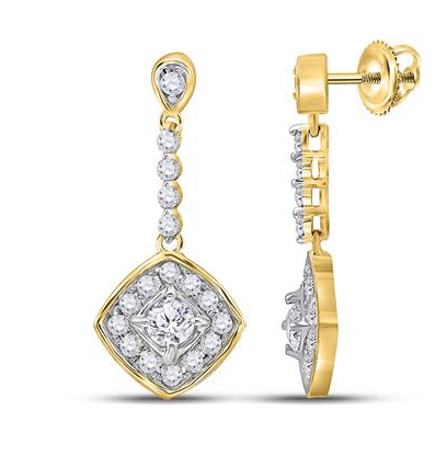 14K Diamond Offset Square Dangle Earrings