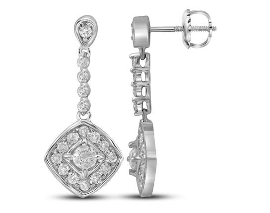 14K Diamond Offset Square Dangle Earrings