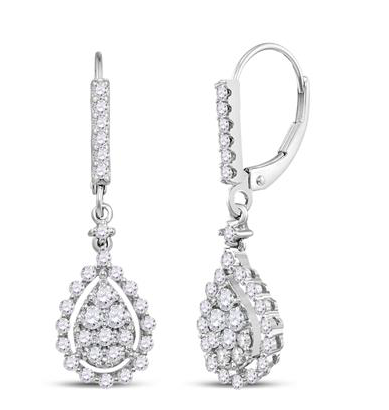 14K Teardrop Diamond Dangling Earrings