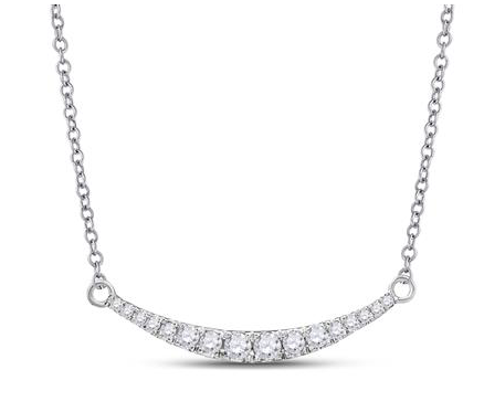 10K Diamond Curved Graduated Bar Pendant Necklace