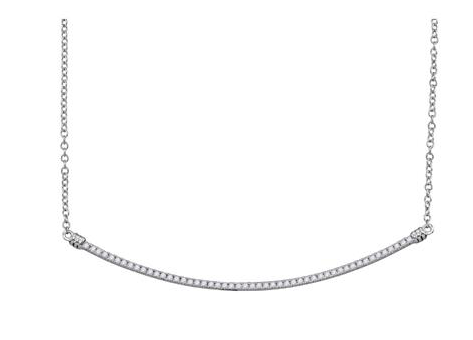 10K White Gold Diamond Curved Slender Bar Necklace