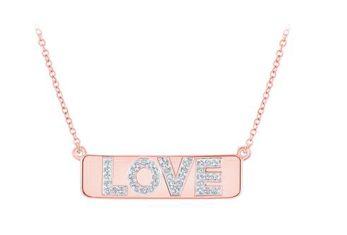 10K Love Bar Diamond Pendant Necklace