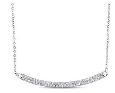10K White Gold Dia Curved Horizontal Bar Pendant Necklace