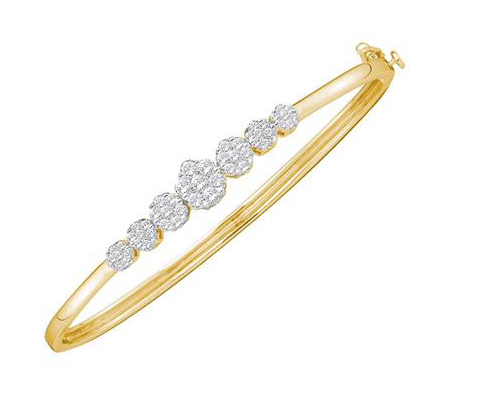 14K Flower Diamond Bangle Bracelet