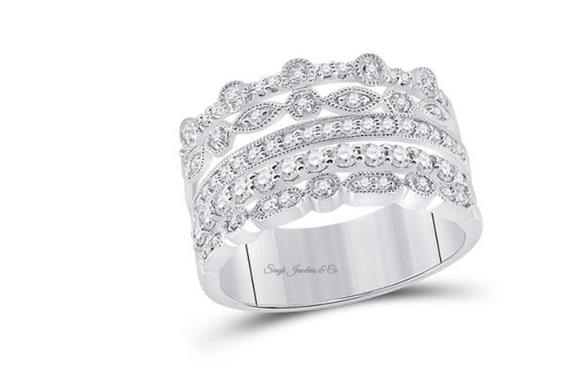 10K Stacked Diamond Band Ring