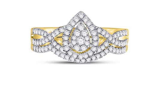 10K Pear Diamond Bridal Wedding Ring Set