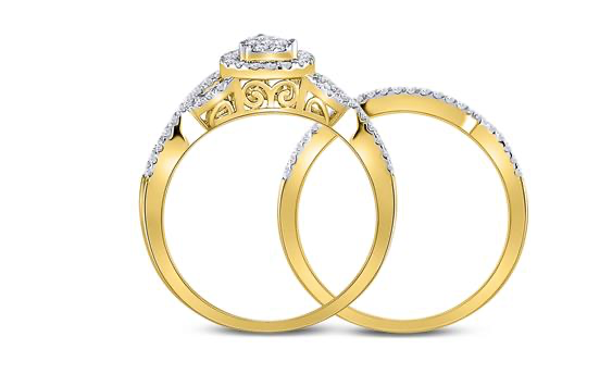 10K Pear Diamond Bridal Wedding Ring Set