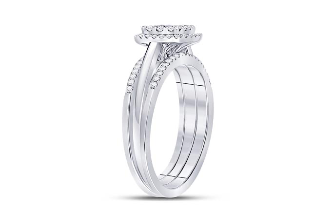 10K White Gold Round Diamond 3-Piece Bridal Wedding Ring Set