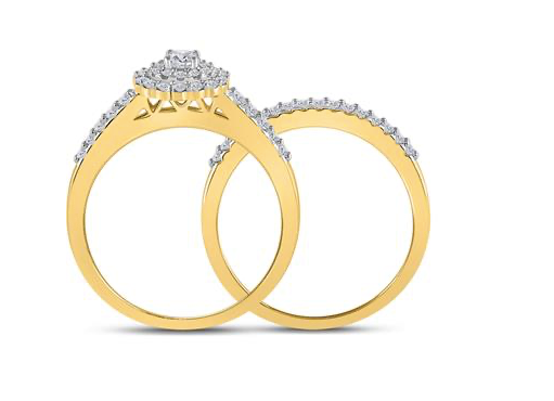 10K Double Halo Round Diamond Bridal Wedding Ring Set