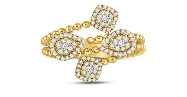 10K Beaded Geometric Wrap Dia Fashion Ring