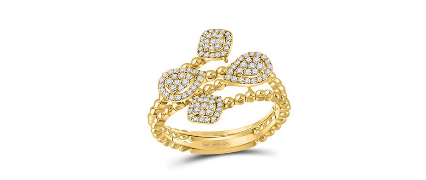 10K Beaded Geometric Wrap Dia Fashion Ring