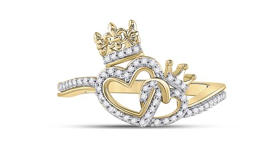 10K King Queen Heart Diamond Ring