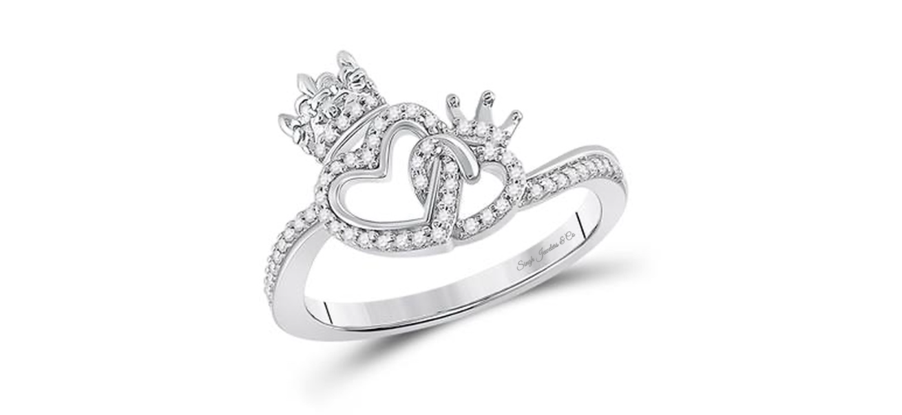 10K King Queen Heart Diamond Ring