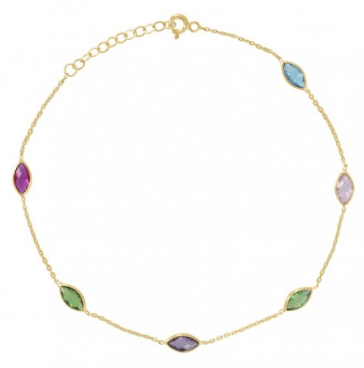 10K Multi-Color Marquise Cubic-Zirconia Chain Anklet