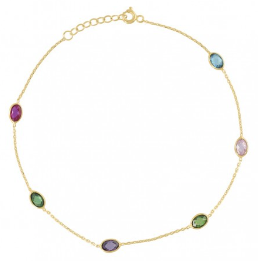 10K Multi-Color Oval Cubic-Zirconia Chain Anklet