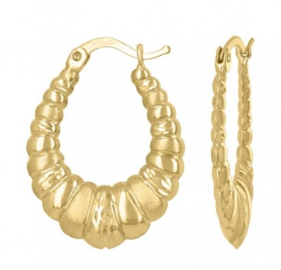 10kt Yellow Gold Womens Brushed Ribbed Oval Hoop Earrings