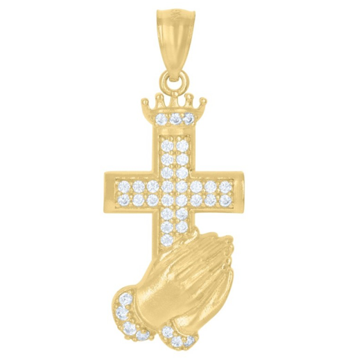 10kt Praying Hands Cross Religious Charm Pendant