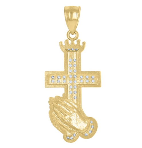 10kt Praying Hands Cross Religious Charm Pendant