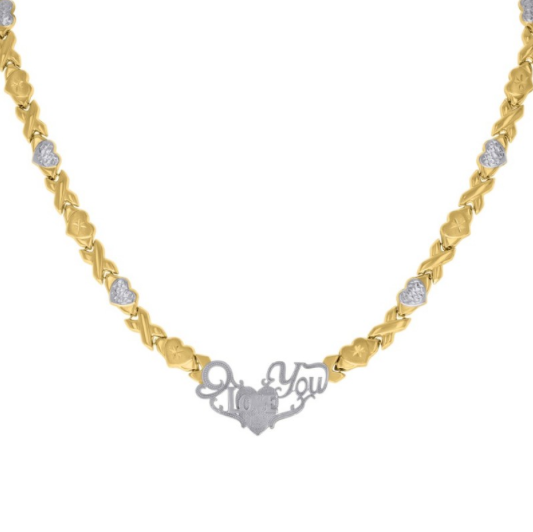 10kt Two-tone Gold Womens Stampato I Love You Heart Necklace