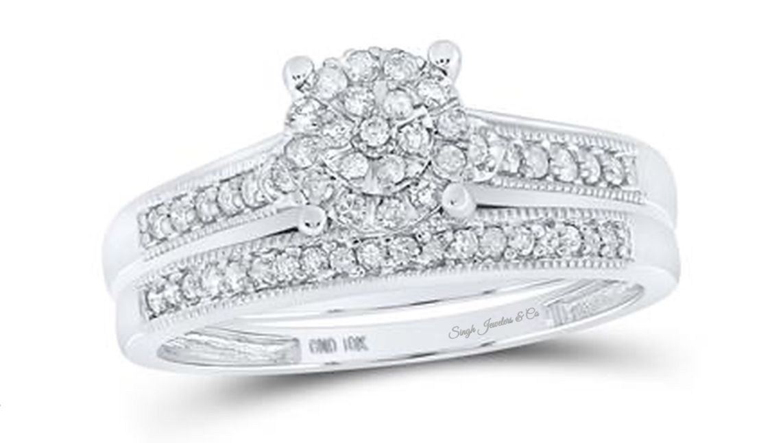 10K Round Diamond Matching Wedding Ring Set