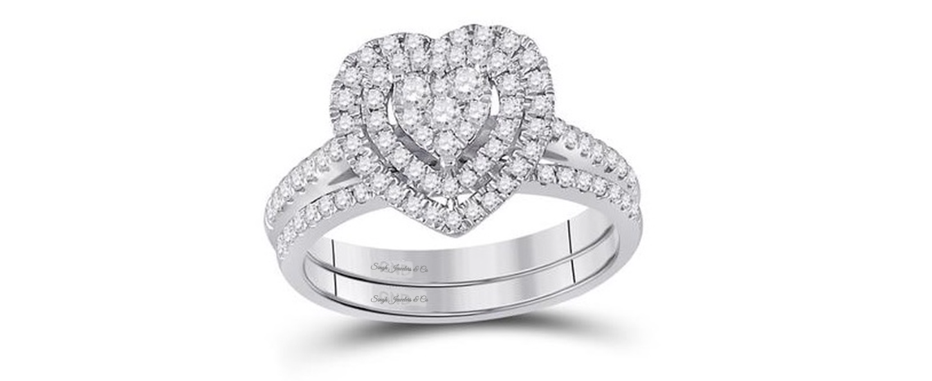 10K Heart Bridal Wedding Ring Set