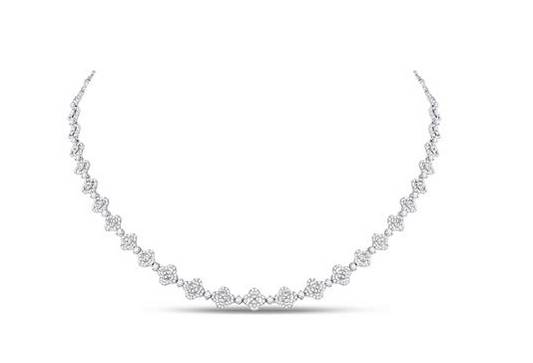 14K White Gold Clover Cocktail Diamond Necklace