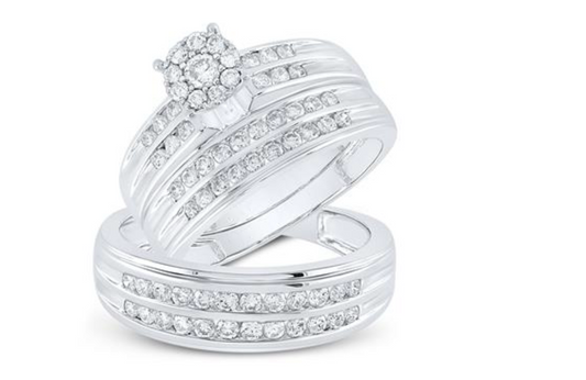 10K Round Diamond Trio Wedding Ring Set