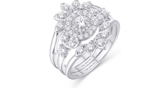 14K Round Halo Floral Diamond Bridal Ring Set