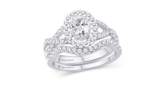 14K Oval Halo Diamond Bridal Ring Set