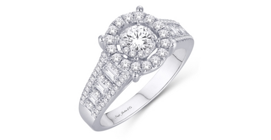 14K Round Halo Diamond Engagement Ring