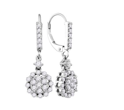 14K Flower Cut Diamond Dangle Earrings