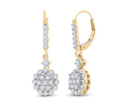 14K Flower Cut Diamond Dangle Earrings