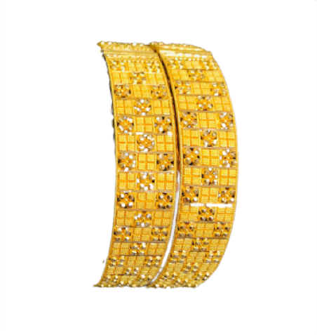 22K 2-Piece Bangle Set Diamond Cut Flower