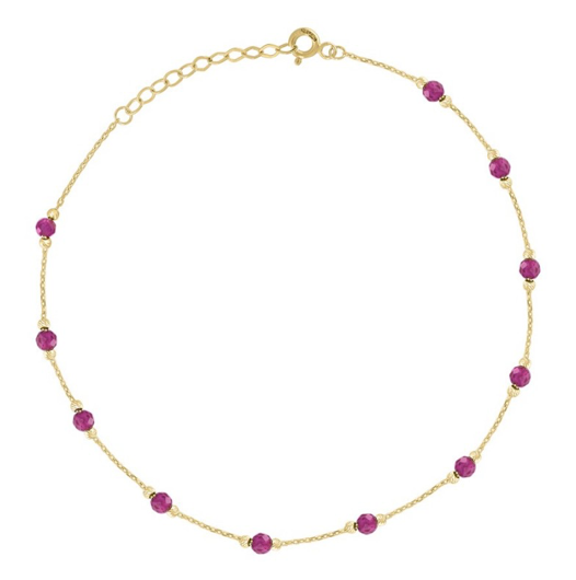 14Kt Yellow Gold Womens Pink Cubic Zirconia Chain Anklet