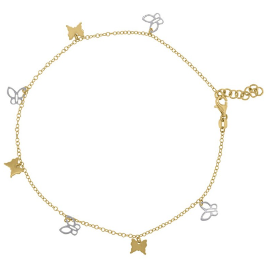 14kt Two-tone Gold Women's Butterfly Charm Anklet