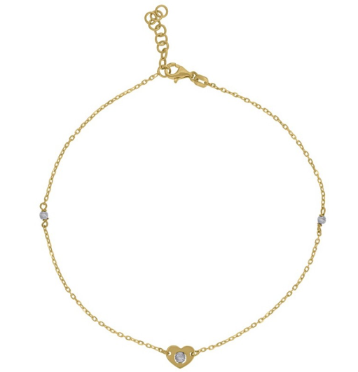 14kt Two-tone Gold Women's Textured Heart Beaded Anklet