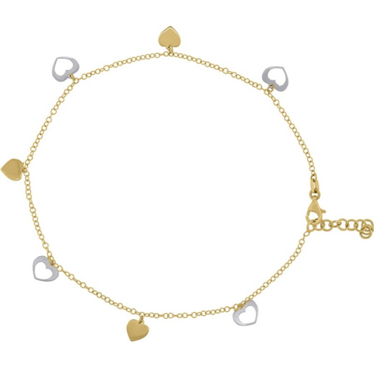 14kt Two-tone Gold Women's Heart Anklet