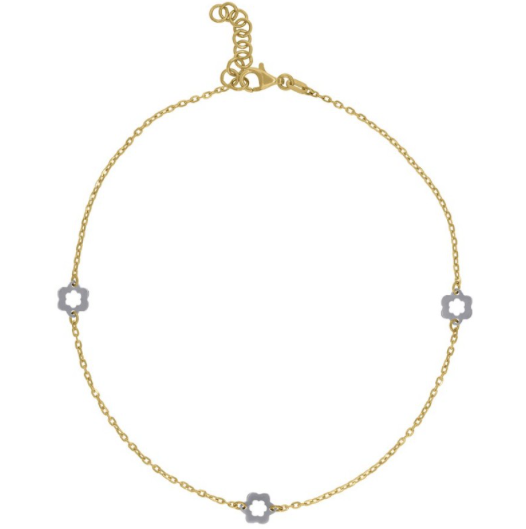 14kt Two-tone Gold Womens Floral Anklet